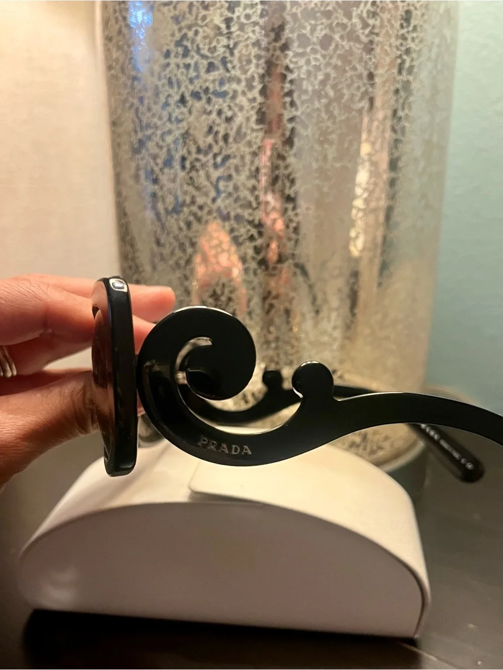Prada Black Oversized Square Sunglasses with Swirl Temples